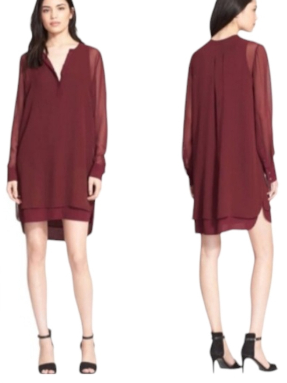 VINCE Silk Double Layer Shirtdress